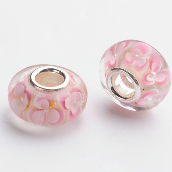 Jewelry - One Floral Murano Glass handmade 925 silver core European bead Fits Pandora